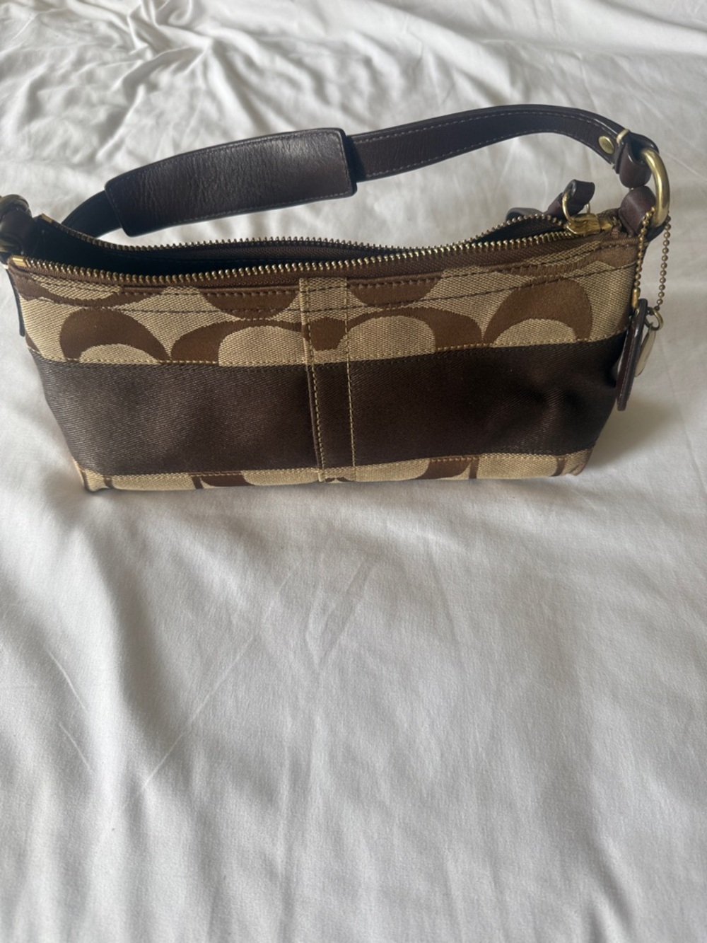 Coach Brown and Tan Signature Canvas Shoulder Bag